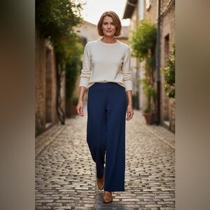 Pull-on, High Rise, Wide Leg Navy Blue Pants